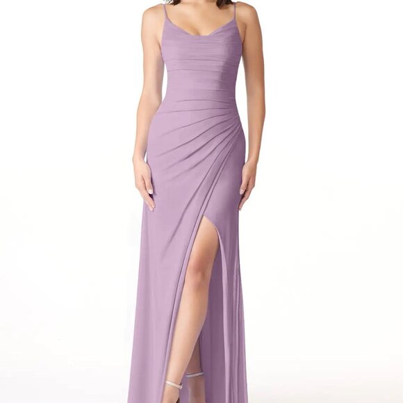 Azazie Dresses & Skirts - Azazie DEANDRA Fitted Pleated Mesh Long Dress Wisteria NWT
